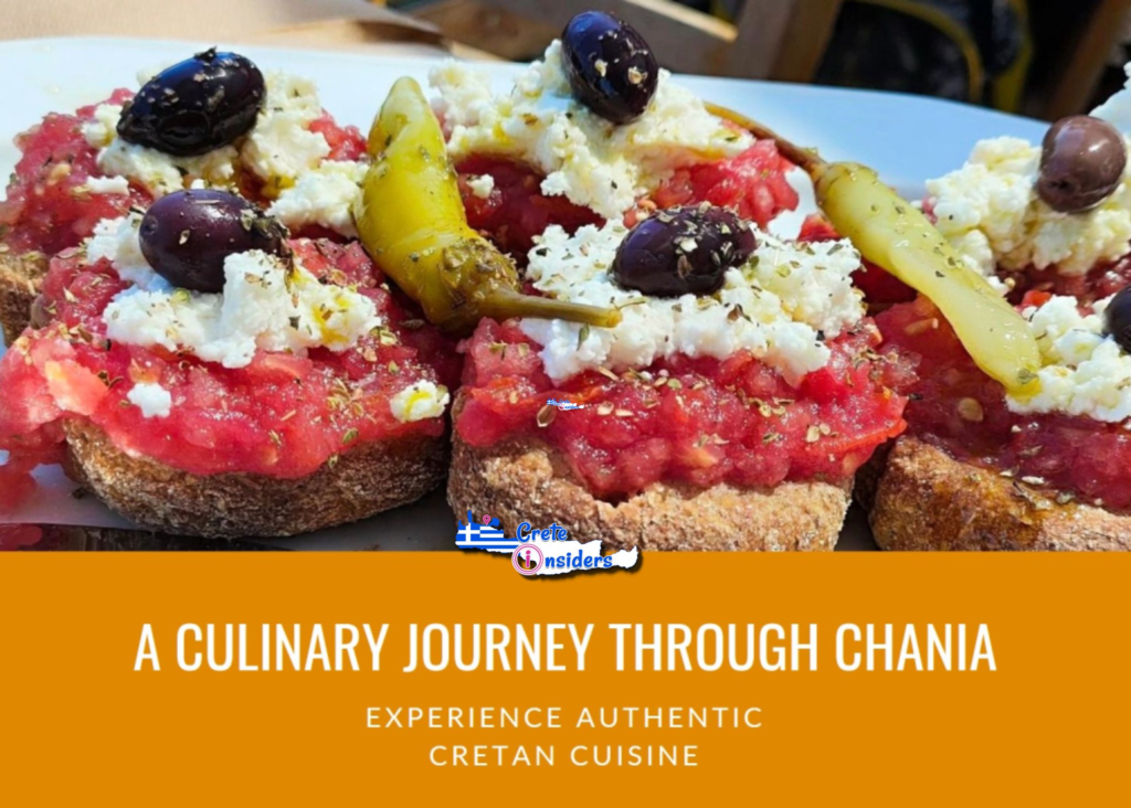 Dakos is one of the best flavors of Crete. Crispy barley rusk topped with ripe tomatoes, crumbled feta, olives, capers, and a drizzle of olive oil.